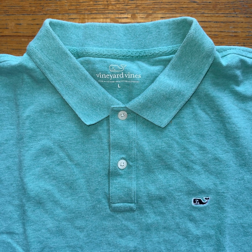 Vineyard Vines Men's Aqua Blue Short Sleeve‎ Polo Shirt Size L Whale Logo - Picture 2 of 5